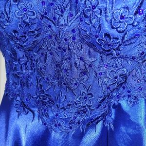 Rich blue silk and lace Macy's prom dress corset